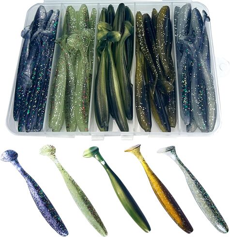 Fishing Soft Plastic Lures, Paddle Tail Swim Baits for Bass Fishing,Paddle Tail Swimbaits for for Bass Trout Walleye Lures, 30/50pcs Soft Plastic Baits with Box in Saudi Arabia
