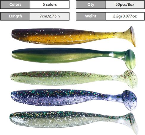 Fishing Soft Plastic Lures, Paddle Tail Swim Baits for Bass Fishing,Paddle Tail Swimbaits for for Bass Trout Walleye Lures, 30/50pcs Soft Plastic Baits with Box in Saudi Arabia