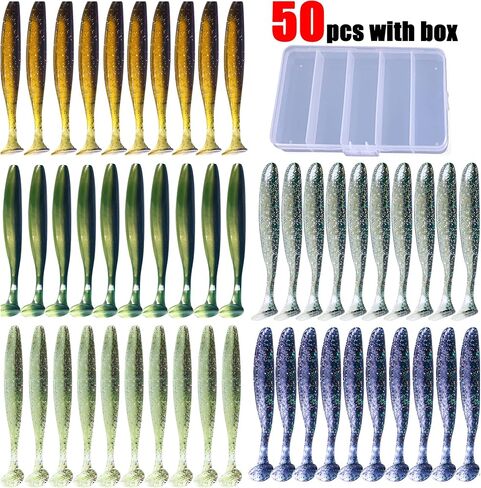 Fishing Soft Plastic Lures, Paddle Tail Swim Baits for Bass Fishing,Paddle Tail Swimbaits for for Bass Trout Walleye Lures, 30/50pcs Soft Plastic Baits with Box in Saudi Arabia