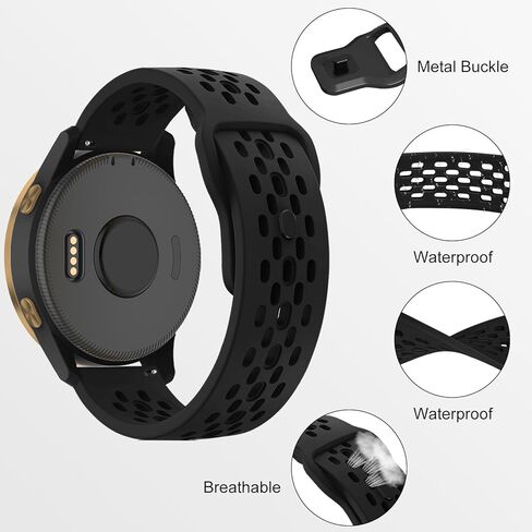 Breathable Bands Compatible with Garmin Venu / Venu Sq / Venu 2 Plus, Garmin Vivoactive 5 / Vivoactive 3 Watch Bands Women Men, 20mm Silicone Watch Strap Soft Sport Replacement Wristband for Garmin Vivoactive 3 Music / Forerunner 245 / 645 Smart Watch in Saudi Arabia