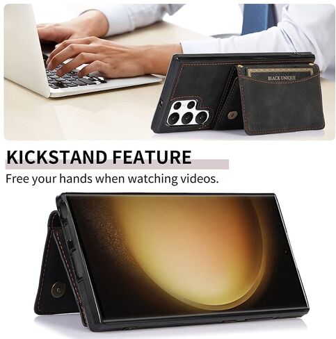 تصميم لهاتف Samsung S23 Ultra 5G Folio حافظة جلدية قابلة للطي مع فتحة حامل لبطاقة الائتمان وحافظات هاتف بمسند وغطاء واقي مضاد للصدمات لهاتف Galaxy S23U S23ULTRA للنساء والرجال 6.8 بوصة أسود in Saudi Arabia