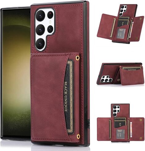 تصميم لهاتف Samsung S23 Ultra 5G Folio حافظة جلدية قابلة للطي مع فتحة حامل لبطاقة الائتمان وحافظات هاتف بمسند وغطاء واقي مضاد للصدمات لهاتف Galaxy S23U S23ULTRA للنساء والرجال 6.8 بوصة أسود in Saudi Arabia