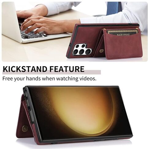 تصميم لهاتف Samsung S23 Ultra 5G Folio حافظة جلدية قابلة للطي مع فتحة حامل لبطاقة الائتمان وحافظات هاتف بمسند وغطاء واقي مضاد للصدمات لهاتف Galaxy S23U S23ULTRA للنساء والرجال 6.8 بوصة أسود in Saudi Arabia