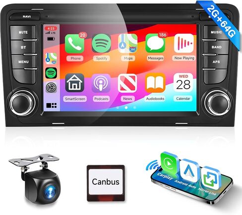 2G 64G Android-12 ستيريو سيارة لأودي A3 2003-2012 S3 2006-2012 RS3 2011&2012 راديو مع Carplay لاسلكي Android Auto 7 بوصة IPS شاشة تعمل باللمس DAB+ RDS/FM GPS بلوتوث USB DVR AHD كاميرا احتياطية in Saudi Arabia