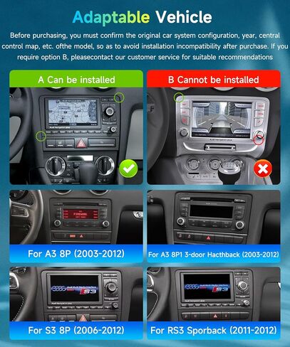 2G 64G Android-12 ستيريو سيارة لأودي A3 2003-2012 S3 2006-2012 RS3 2011&2012 راديو مع Carplay لاسلكي Android Auto 7 بوصة IPS شاشة تعمل باللمس DAB+ RDS/FM GPS بلوتوث USB DVR AHD كاميرا احتياطية in Saudi Arabia