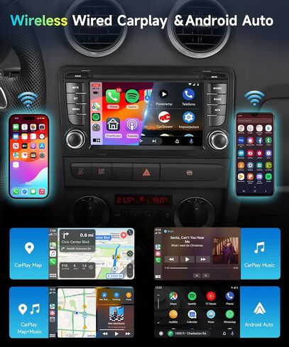 2G 64G Android-12 ستيريو سيارة لأودي A3 2003-2012 S3 2006-2012 RS3 2011&2012 راديو مع Carplay لاسلكي Android Auto 7 بوصة IPS شاشة تعمل باللمس DAB+ RDS/FM GPS بلوتوث USB DVR AHD كاميرا احتياطية in Saudi Arabia