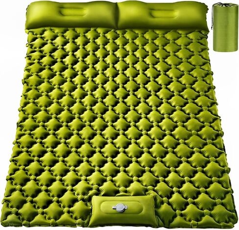 Double Sleeping Pad, Ultralight 4" Extra-Thick Self Inflating Sleeping Mat for 2 Person with Pillow Built-in Foot Pump Portable Camping Mat for Backpacking, Hiking, Traveling, Tent (Blue) in Saudi Arabia