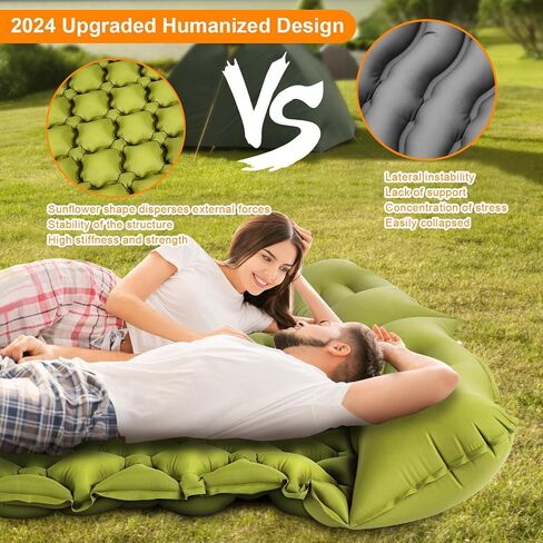Double Sleeping Pad, Ultralight 4" Extra-Thick Self Inflating Sleeping Mat for 2 Person with Pillow Built-in Foot Pump Portable Camping Mat for Backpacking, Hiking, Traveling, Tent (Blue) in Saudi Arabia