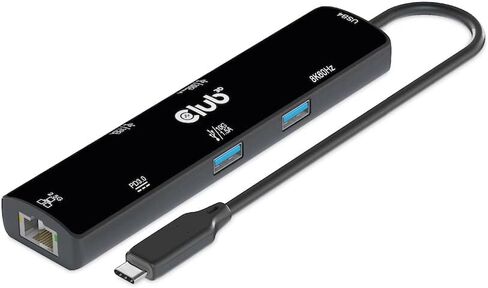Club 3D CSV-1599 USB4 Gen3x2 Type-C، موزع 6 في 1 مع HDMI 8K60 هرتز أو 4K120 هرتز، 2xUSB Type-A(10G)، Ethernet RJ45(2.5G) و2xUSB Type-C، 1x Data (10G) و1xPD3 .0 شحن 100 وات in Kuwait