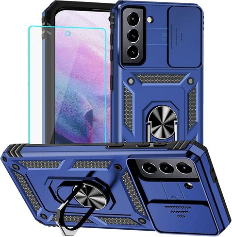 for S21 Plus Case, Samsung S21 Plus Case with Screen Protector: [Military Grade 20ft. Drop Tested] Ring Shockproof Protective Phone Case for - Samsung Galaxy S21 Plus Black in Saudi Arabia