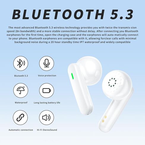 Wireless Earbuds, 2024 Bluetooth Headphones 5.3 HiFi Stereo Headphones with 20 hours of playback life In-Ear Earbuds, IP7 Waterproof Headphones Sport Headphones for Android iOS (Black) (ferrous) in Saudi Arabia