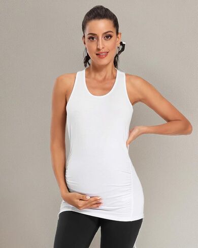 Ecavus Women's Maternity Tank Tops Seamless Racerback Sleeveless Workout Athletic Yoga Tops Pregnancy Shirt in Saudi Arabia