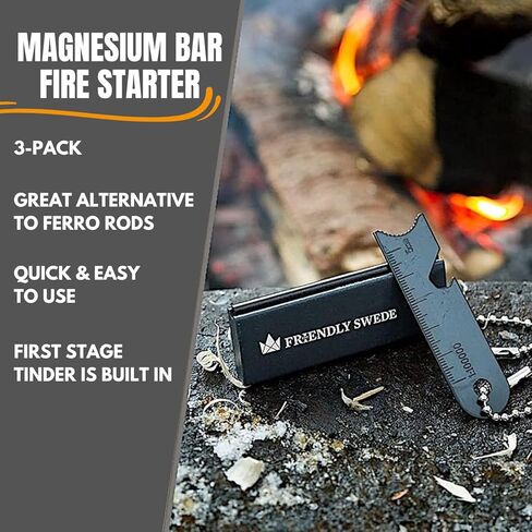 The Friendly Swede Ferro Rods, Fire Starter Survival Tool, Firestarter, Flint and Steel Fire Starter Kit & Bottle Opener, Camping Tools, Ferro Rod Fire Starter with Wooden Handle (Wood Grain) in Kuwait