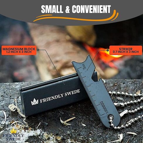 The Friendly Swede Ferro Rods, Fire Starter Survival Tool, Firestarter, Flint and Steel Fire Starter Kit & Bottle Opener, Camping Tools, Ferro Rod Fire Starter with Wooden Handle (Wood Grain) in Kuwait