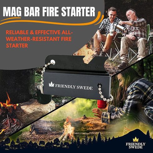 The Friendly Swede Ferro Rods, Fire Starter Survival Tool, Firestarter, Flint and Steel Fire Starter Kit & Bottle Opener, Camping Tools, Ferro Rod Fire Starter with Wooden Handle (Wood Grain) in Kuwait