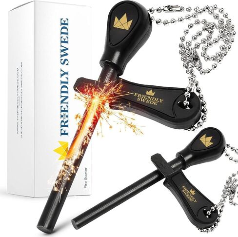 The Friendly Swede Ferro Rods, Fire Starter Survival Tool, Firestarter, Flint and Steel Fire Starter Kit & Bottle Opener, Camping Tools, Ferro Rod Fire Starter with Wooden Handle (Wood Grain) in Kuwait