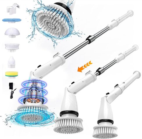 EB5 Electric Spin Scrubber, Cordless Cleaning Brush with 5 Replaceable Heads, Powerful Shower Scrubber for Bathroom Tile Floor Kitchen in Saudi Arabia
