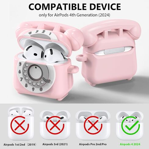 KOREDA Compatible with AirPods 4 Case Cover 2024, Cute Funny Telephone Design for Airpods 4th Generation Case with Cleaner Kit & Lanyard, Soft Silicone Shockproof Protective Case for AirPods 4 Gen in Saudi Arabia