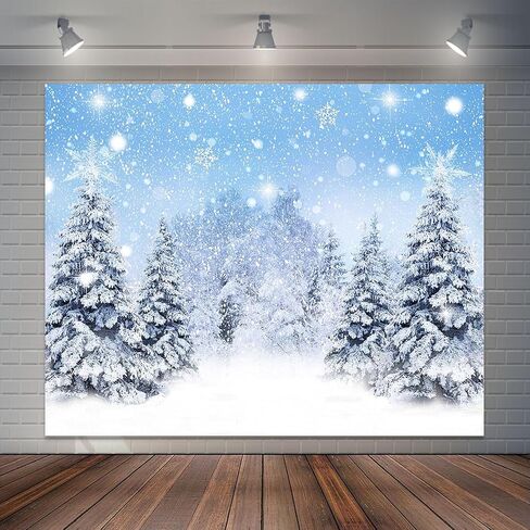 8x6ft Winter Snowing Backdrop Blue Glitter Snowy Christmas Pine Trees Photography Background Winter Wonderland Forest Backdrops for Family Holiday Party Decor Photoshoot in Saudi Arabia