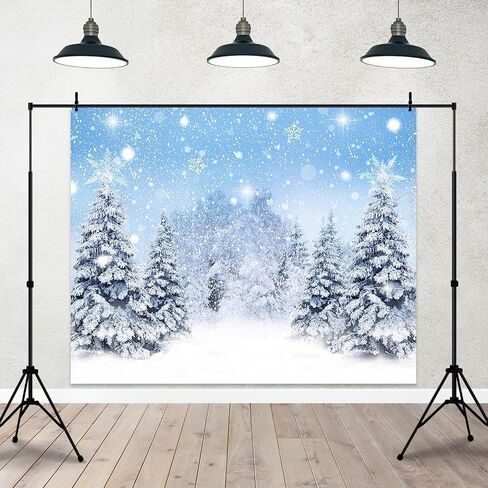 8x6ft Winter Snowing Backdrop Blue Glitter Snowy Christmas Pine Trees Photography Background Winter Wonderland Forest Backdrops for Family Holiday Party Decor Photoshoot in Saudi Arabia