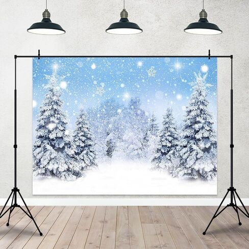 8x6ft الشتاء يتساقط خلفية الأزرق بريق ثلجي عيد الميلاد أشجار الصنوبر التصوير خلفية الشتاء العجائب غابة الخلفيات للعائلة عطلة حزب ديكور التقطت الصور in Kuwait