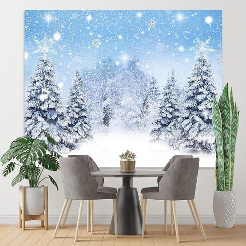 8x6ft Winter Snowing Backdrop Blue Glitter Snowy Christmas Pine Trees Photography Background Winter Wonderland Forest Backdrops for Family Holiday Party Decor Photoshoot in Saudi Arabia