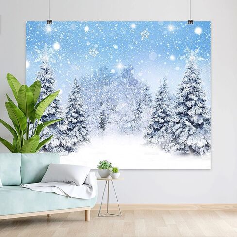 8x6ft Winter Snowing Backdrop Blue Glitter Snowy Christmas Pine Trees Photography Background Winter Wonderland Forest Backdrops for Family Holiday Party Decor Photoshoot in Saudi Arabia