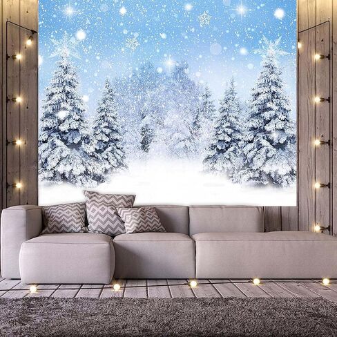 8x6ft Winter Snowing Backdrop Blue Glitter Snowy Christmas Pine Trees Photography Background Winter Wonderland Forest Backdrops for Family Holiday Party Decor Photoshoot in Saudi Arabia