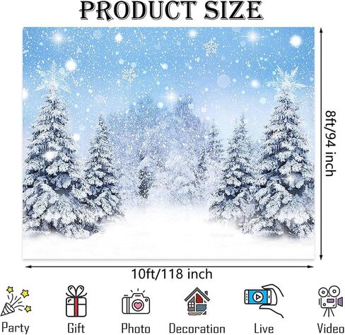 8x6ft Winter Snowing Backdrop Blue Glitter Snowy Christmas Pine Trees Photography Background Winter Wonderland Forest Backdrops for Family Holiday Party Decor Photoshoot in Saudi Arabia