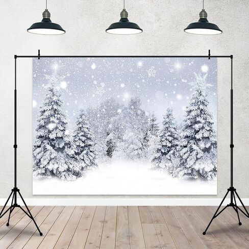 8x6ft Winter Snowing Backdrop Blue Glitter Snowy Christmas Pine Trees Photography Background Winter Wonderland Forest Backdrops for Family Holiday Party Decor Photoshoot in Saudi Arabia