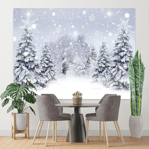 8x6ft Winter Snowing Backdrop Blue Glitter Snowy Christmas Pine Trees Photography Background Winter Wonderland Forest Backdrops for Family Holiday Party Decor Photoshoot in Saudi Arabia