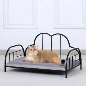 Small Pet Bed,Pet Sofa with Iron Frame,Bed for Dogs with Detachable Cushion,Comfortable Dog Sofas and Chairs,Dog Couch for Summer Using (Black)