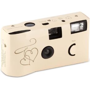 Weddingstar Disposable Camera with Flash - Single Use 35mm Film Camera for Wedding or Party Favors - Gold Hearts