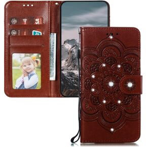 Samsung Galaxy S23 Ultra Case Stylish Glitter Diamond Wallet Case Credit Cards Slot with Stand for PU Leather Shockproof Flip Magnetic Case for Galaxy S23 Ultra.Diamond Sunflower Red LD