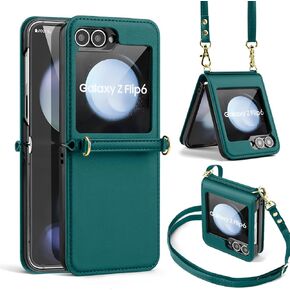 for Samsung Galaxy Z Flip 6 5G Phone Case,Galaxy Z Flip 6 Leather Case,PU Leather Ultra Thin Slim Durable Non-Slip Crossbody Phone Case Protective Cover,for Galaxy Z Flip 6 5G,Purple Blue