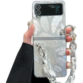Cute 3D Butterfly Case for Samsung Galaxy Z Flip 6 Mirror Back Trendy Pearls Strap, Woman Elegant Wristband Case for Galaxy Z Flip 6 Stylish Design, Kawaii Girls Stand Case for Z Flip 6 -Mirror B