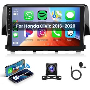 Hodozzy Android Car Stereo لهوندا سيفيك 2016 2017 2018 2019 2020 مع Carplay اللاسلكي Android Auto، 32G 9 بوصة شاشة تعمل باللمس راديو السيارة GPS Bluetooth WiFi، راديو FM RDS، كاميرا احتياطية in Kuwait