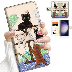 for Samsung S23, for Samsung Galaxy S23, Designed Flip Wallet Phone Case Cover, A1944 Cartoon Cat