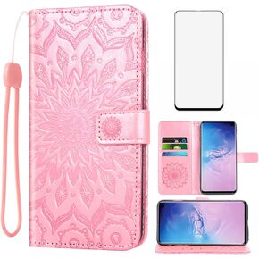 Phone Case for Samsung Galaxy S10e Wallet with Tempered Glass Screen Protector Leather Magnetic Flip Cover Card Holder Stand Cell Accessories Glaxay S 10e Gaxaly 10se Galaxies Se10 Women Rose Gold
