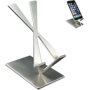 Modern Art Desk iPhone Stand - St204 Stainless Steel Silver Color Patent Registered Specially Designed for Typing Compatible with iPhone 15 Google Pixel Samsung Mobile Ipad Mini
