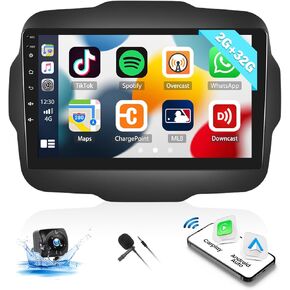 UNITOPSCI 2G+32G Android 13 ستيريو سيارة لسيارة Jeep Renegade 2015-2020 راديو لاسلكي Apple CarPlay Android Auto Mirror Link 9 بوصة بلوتوث HD شاشة لمس GPS FM WiFi USB SWC + ميكروفون كاميرا احتياطية in Kuwait