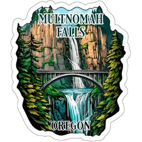 Multnomah Falls Oregon Sticker Travel Weatherproof Souvenir Decal Vinyl Small Waterproof for Water Bottle Mug Passport Notebook Laptop Computer Phone Car Stickers Size 4" ID44990