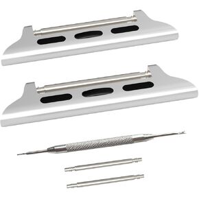 Watch Band Connector Spring Bar Watch Strap Connector Adapter Stainless Steel Watch Band Adapter Replaceable Metal Connection Adapter with Replacement Tool for Apple Watch Band (16-26mm), Apple Watch Band Connector for iWatch Series 9-1 SE Ultra (38-49mm)