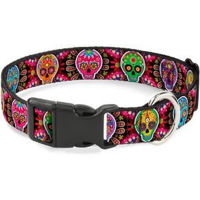 Buckle-Down Plastic Clip Collar - Six Sugar Skulls Multi Color - 1" Wide - Fits 11-17" Neck - Medium