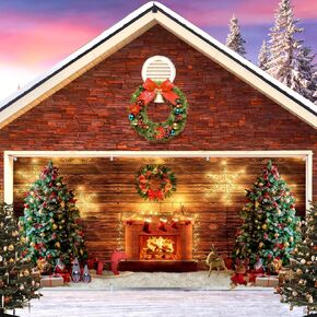 Christmas Garage Door Cover Decorations Banner Backdrop,Winter Xmas Garage Door Cover Banner, Fireplace Xmas Tree Gifts 7x16ft 2 Car Merry Christmas Garage Door Banner for Outdoor Holiday Decorations