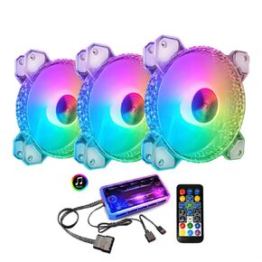 RGB Crystal Diamond 12CM 120MM Hydraulic Bearing Silent Aperture Computer Chassis Fan，High Performance PC Cooling Fan (Set-D)