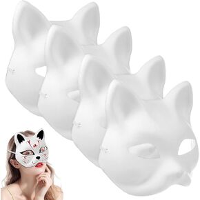 5 Pcs Cat Masks Paint Blank Craft Masks Kids Unpainted Decorative Masquerade Masks Halloween Cosplay Party Decor