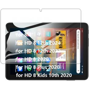 2 Pack Tempered Glass Screen Protector Transparent Compatible for Fire HD 8 12th 2024 2022, Fire HD 8/8 Plus/Kids 10th 2020