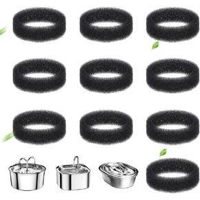 10 Pack Cat Fountain Sponge Pet Water Round Filter Foam for Cat Drink Fountain Filter Sponge Replacement for 2.5 L/84 oz 2.2 L/ 74 oz Compatible with SMA-800 Water Pump (Black, 10 sponges)