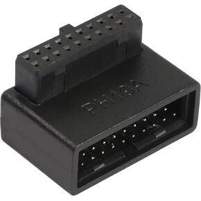 QIANRENON USB 3.0 19/20 Pin 90 Degree Adapter Male to Female L Turn Right Angle Socket for Desktop Motherboard Internal Connector Up Angled(PH19A)